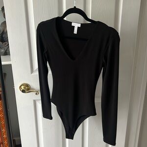 Plain black neck bodysuit